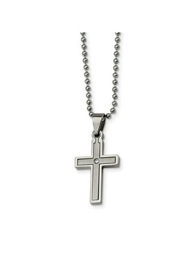 Saris and Things Stainless Steel Polished & Laser Cut Cross Pendant Necklace 22in Saris and Things Stainless Steel Polished & Laser Cut Cross Pendant Necklace 22in